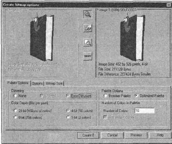 Диалоговое окно Create bitmap options